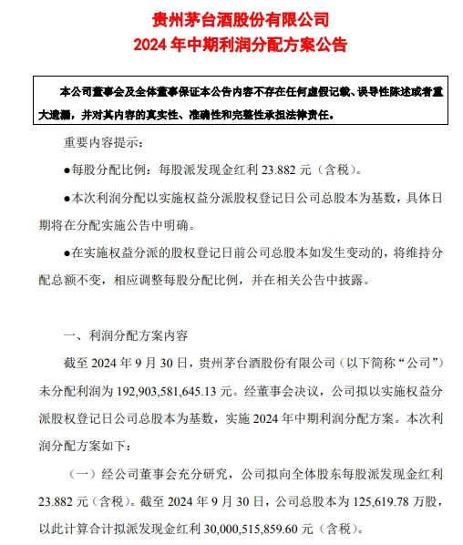 在线股票配资公司哪 超300亿元！贵州茅台大手笔分红